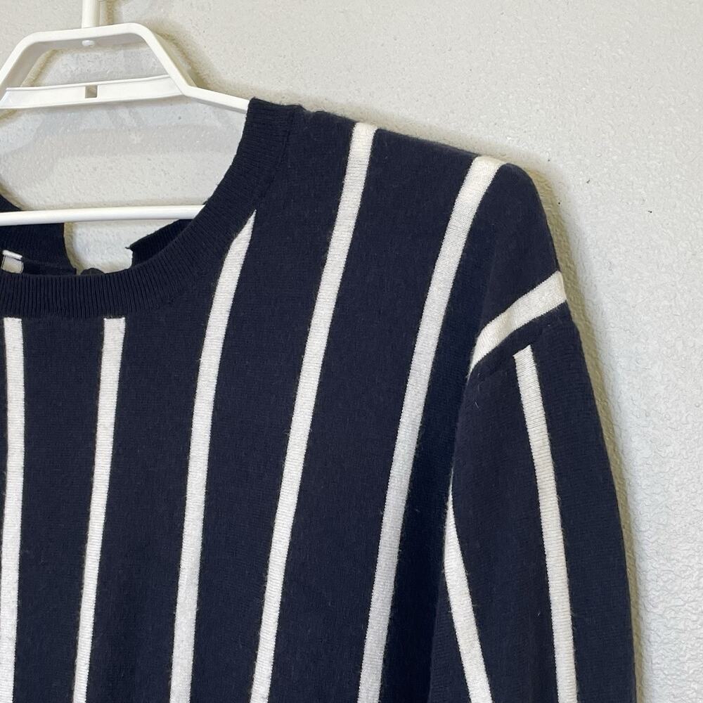 Umgee Tie Cross Back Sweater Womens Size Large Navy Blue White Horizontal Stripe - Picture 2 of 8